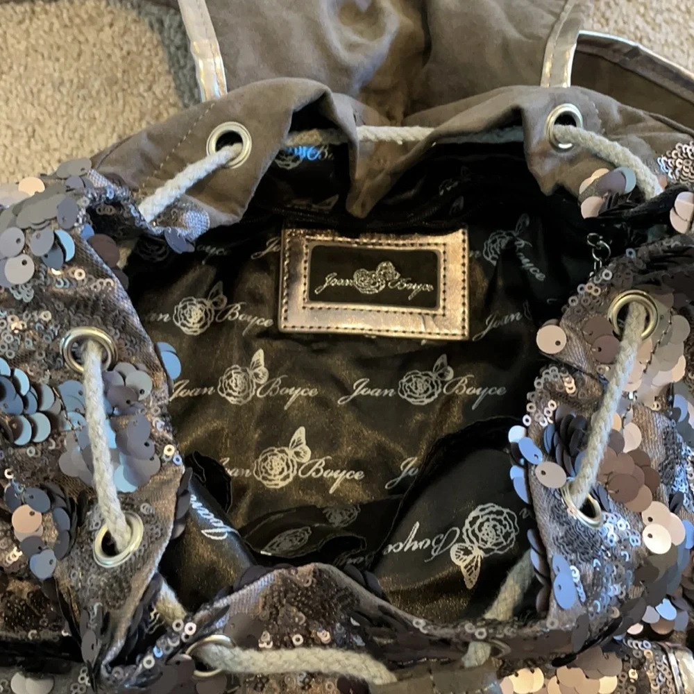 Sequin Drawstring Backpack - Black and Silver